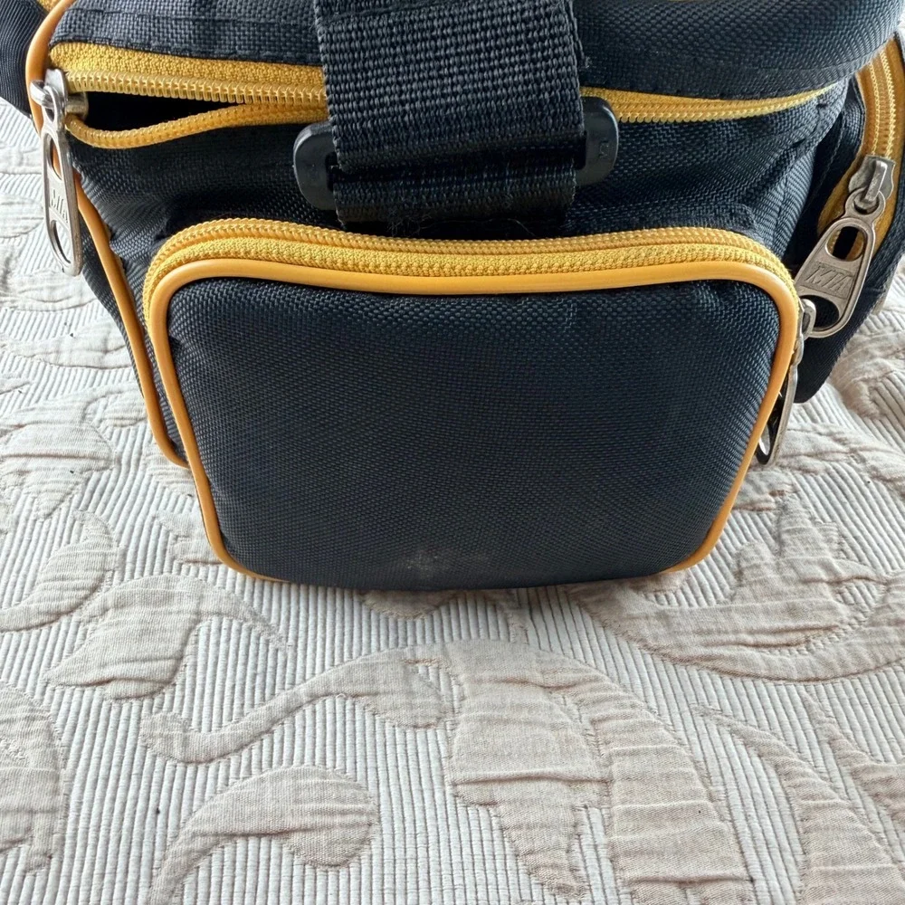 MIA Camera Shoulder Bag Black Yellow Canvas Padded Dividers Multi Pocket Bag